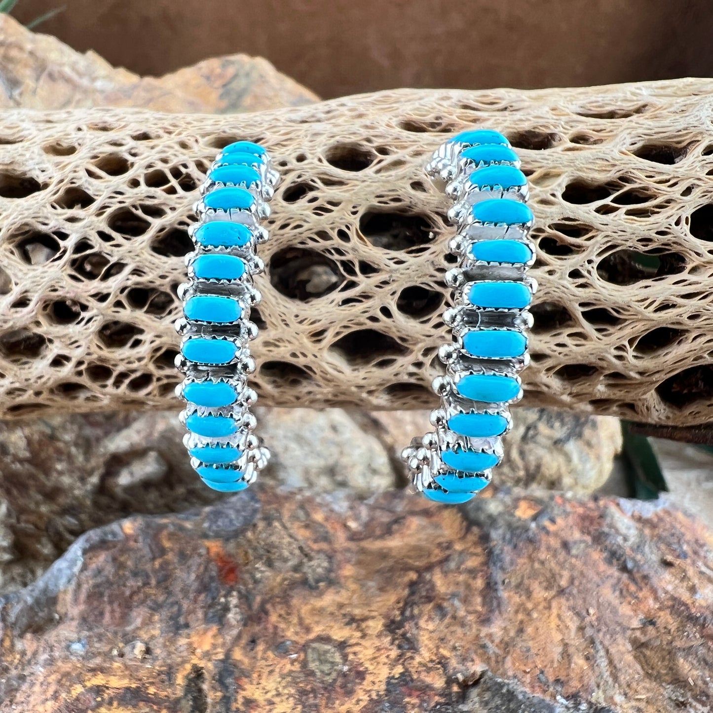 Turquoise Sterling Silver Hoop Earrings by Bernard Cachini
