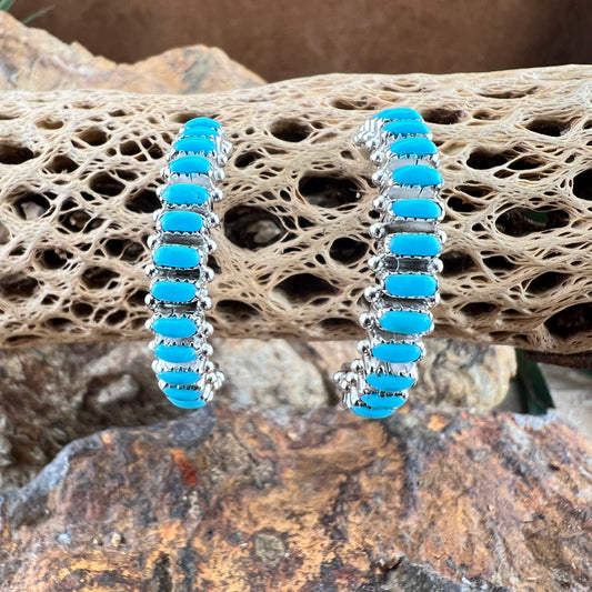 Turquoise Sterling Silver Hoop Earrings by Bernard Cachini