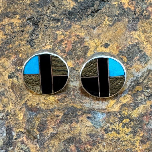 David Rosales Turquoise Creek Fancy Inlaid Sterling Silver Earrings