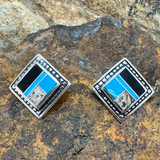David Rosales Turquoise Creek Inlaid Sterling Silver Earrings