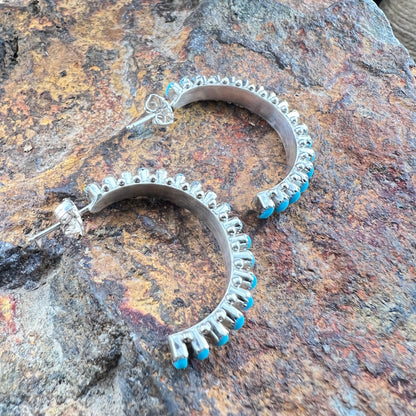 Turquoise Sterling Silver Hoop Earrings by Bernard Cachini