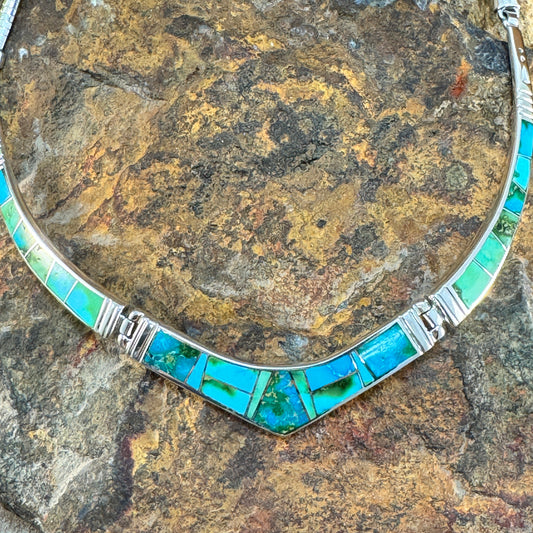 David Rosales Sonoran Gold Turquoise Inlaid Sterling Silver Necklace
