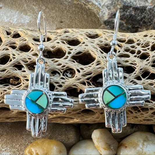 David Rosales Sonoran Gold Turquoise Inlaid Sterling Silver Earrings