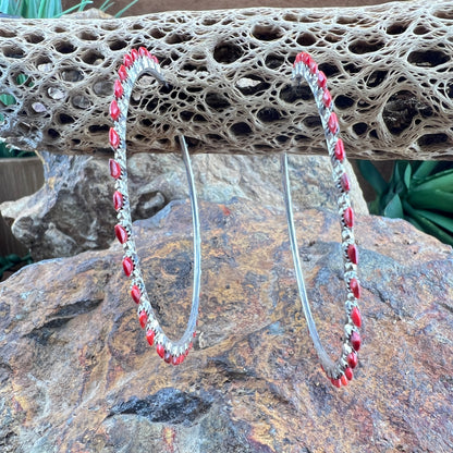 Mediterranean Red Coral Petite Point Zuni Earrings by Harvey Kallestewa