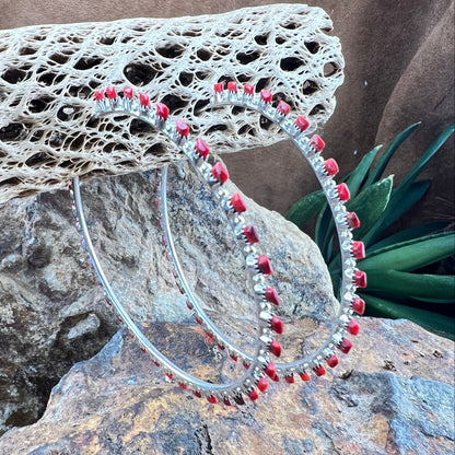 Mediterranean Red Coral Petite Point Zuni Earrings by Harvey Kallestewa