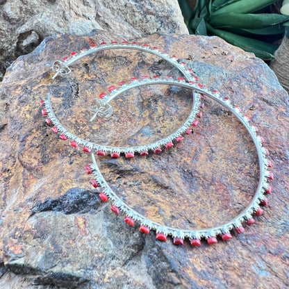 Mediterranean Red Coral Petite Point Zuni Earrings by Harvey Kallestewa