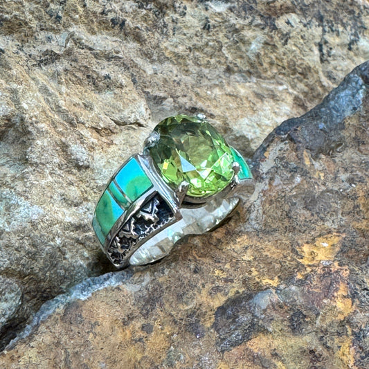 David Rosales Sonoran Gold Inlaid Sterling Silver Ring w/ Peridot