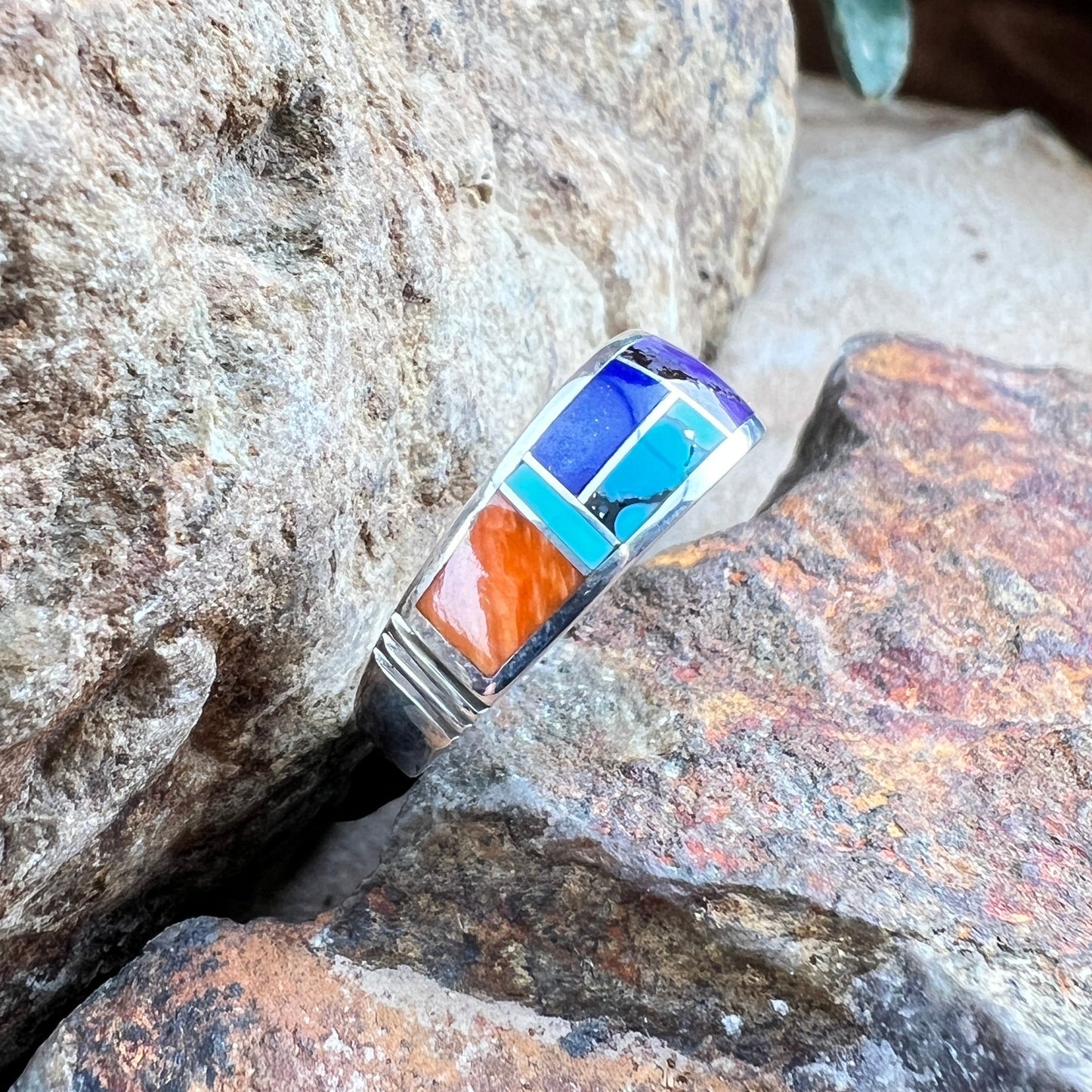 David Rosales Indian Summer Inlaid Sterling Silve Ring