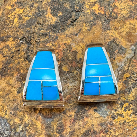 David Rosales Arizona Blue Inlaid Sterling Silver Earrings Huggie