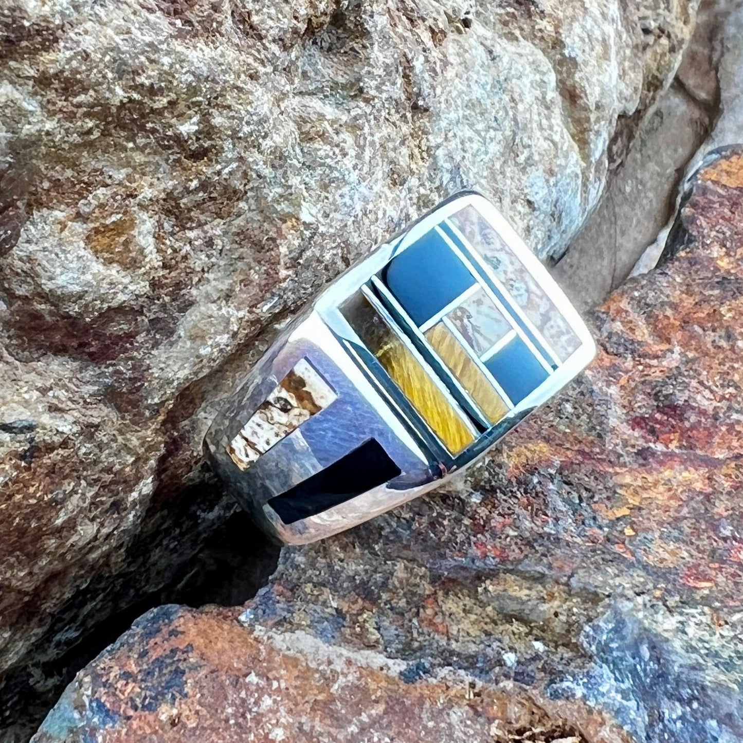 David Rosales Native Earth Inlaid Sterling Silver Ring
