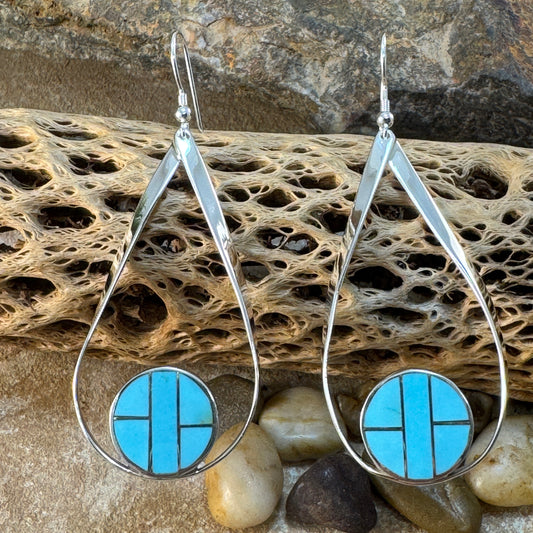 David Rosales Arizona Blue Inlaid Sterling Silver Earrings