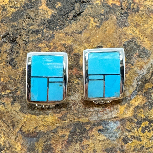 David Rosales Arizona Blue Inlaid Sterling Silver Earrings