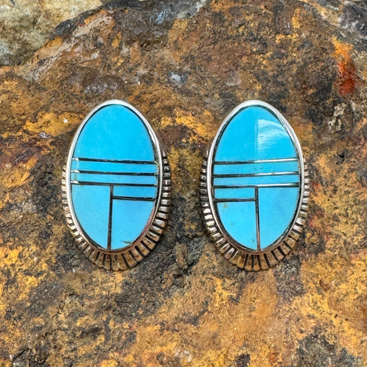 David Rosales Arizona Blue Inlaid Sterling Silver Earrings