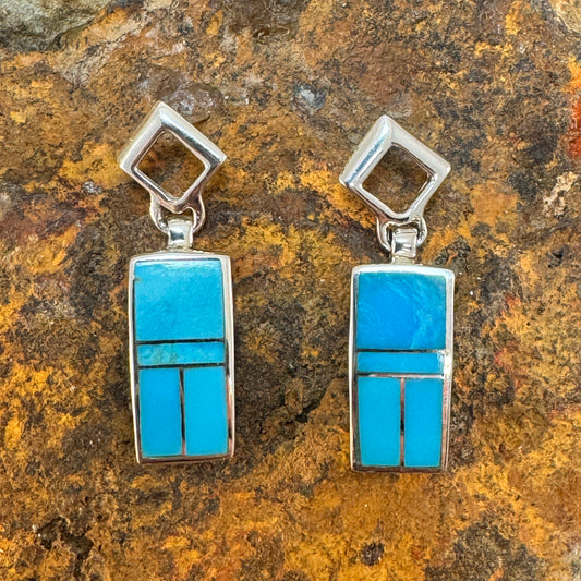 David Rosales Arizona Blue Inlaid Sterling Silver Earrings