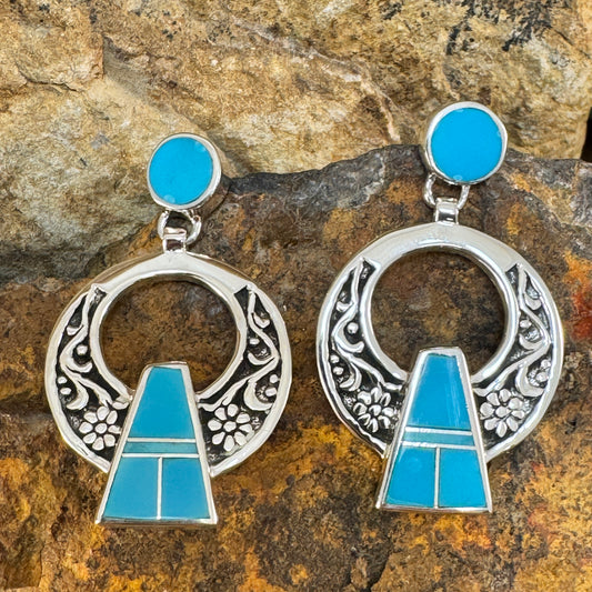 David Rosales Arizona Blue Inlaid Sterling Silver Earrings
