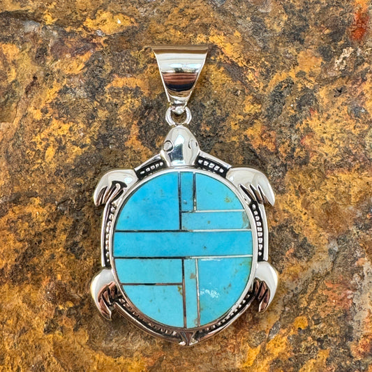 David Rosales Arizona Blue Inlaid Sterling Silver Pendant Turtle