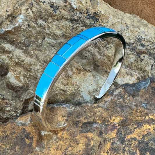 David Rosales Arizona Blue Inlaid Sterling Silver Bracelet