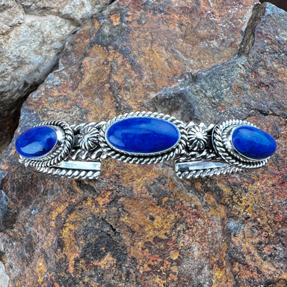 Sterling Silver Lapis Lazuli Three-Stone Cuff Bracelet by Artie Yellowhorse