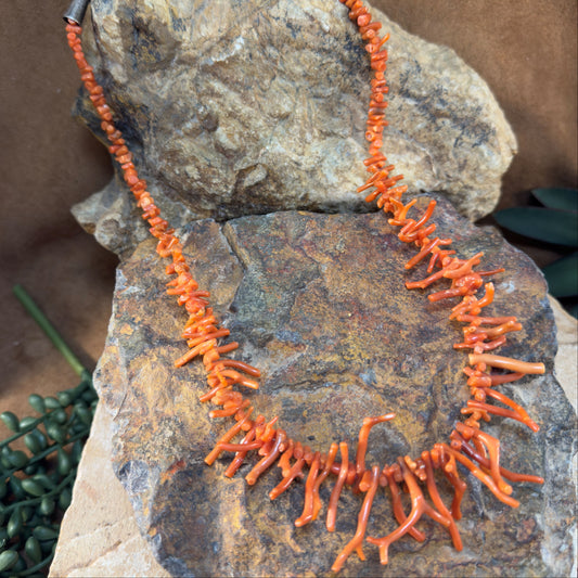 Vintage Mediterranean Red Coral Branch Necklace - Estate