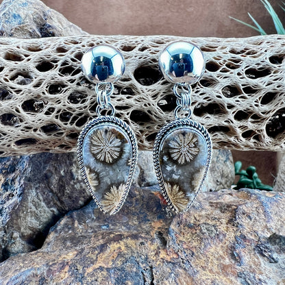 Artie Yellowhorse Fossil Coral Dangle Earrings