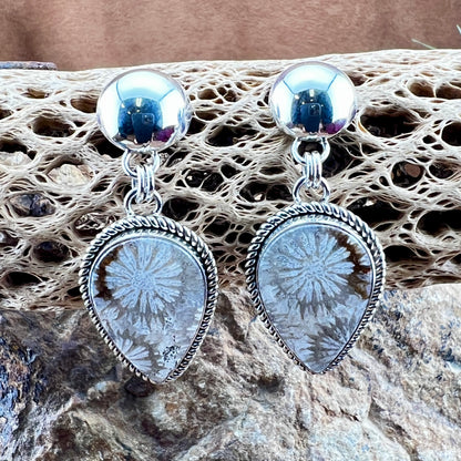 Fossil Coral Sterling Silver Drop Earrings by Artie Yellowhorse