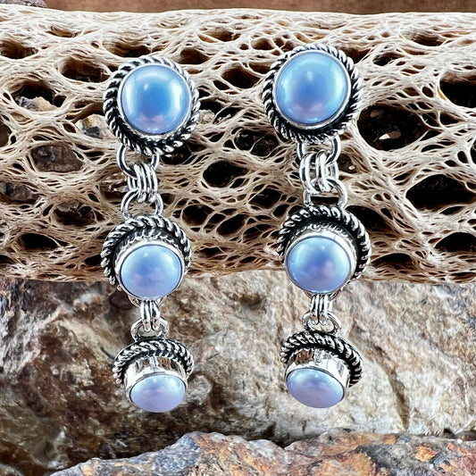 Sterling Silver Earrings With Grey Pearls by Artie Yellowhorse