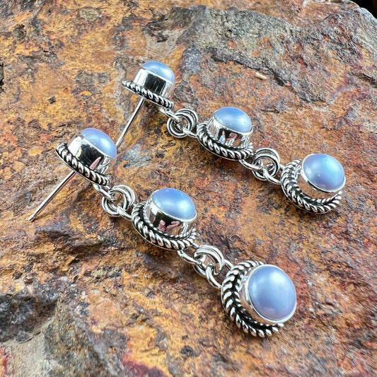 Sterling Silver Earrings With Grey Pearls by Artie Yellowhorse
