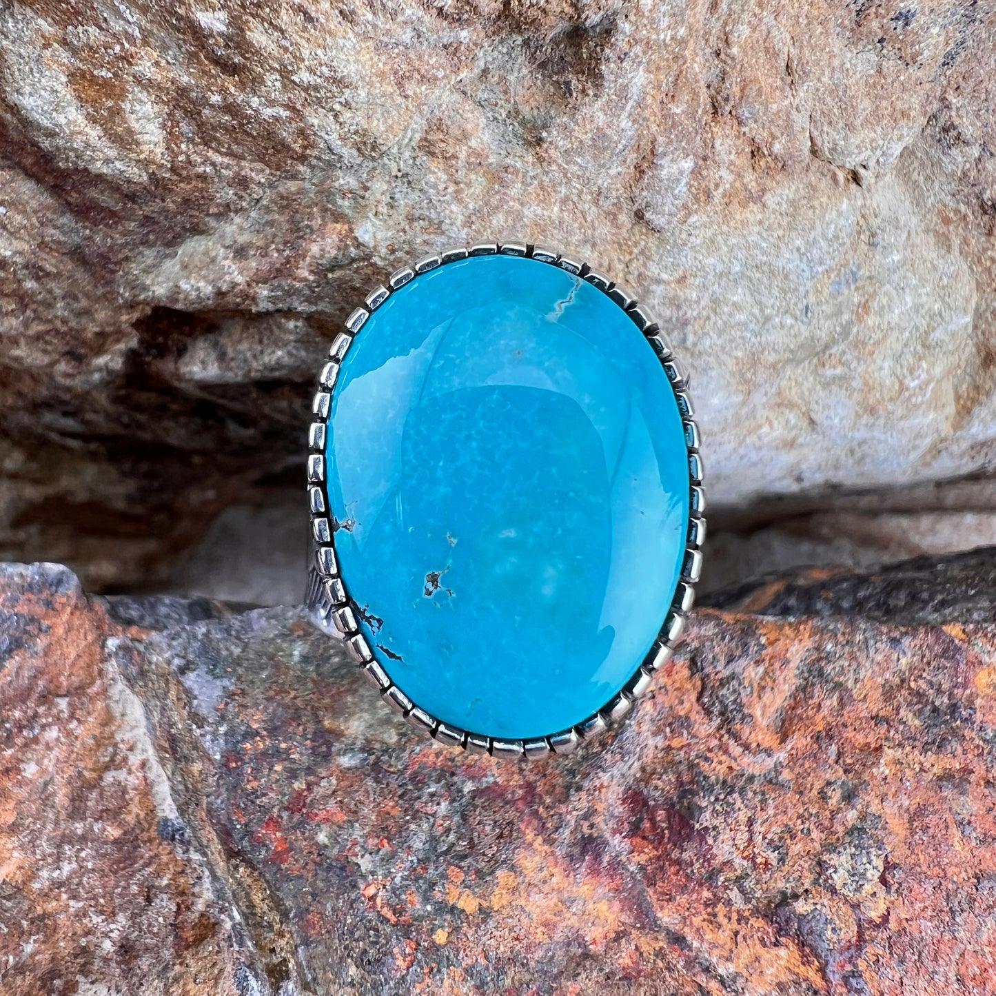 Fox Turquoise Sterling Silver Ring by Joe Piaso - Size 9