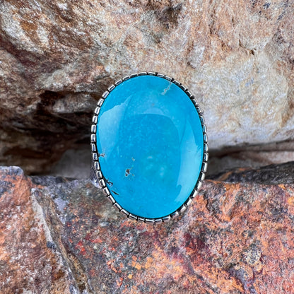 Fox Turquoise Sterling Silver Ring by Joe Piaso - Size 9