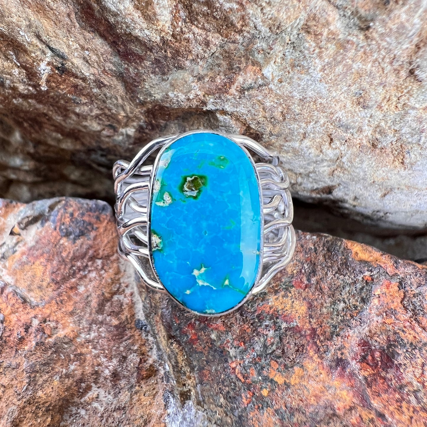 Sonoran Gold Turquoise Sterling Silver Ring by Angela Martin Size 8 1/2