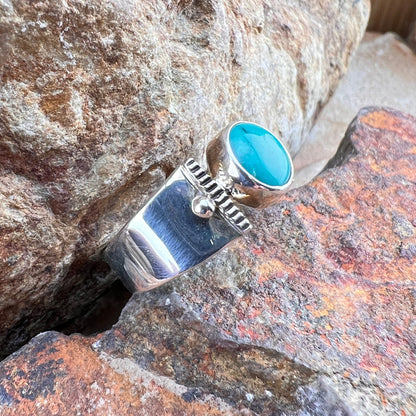 Kingman Turquoise Sterling Silver Ring by Ray Coriz - Size 9
