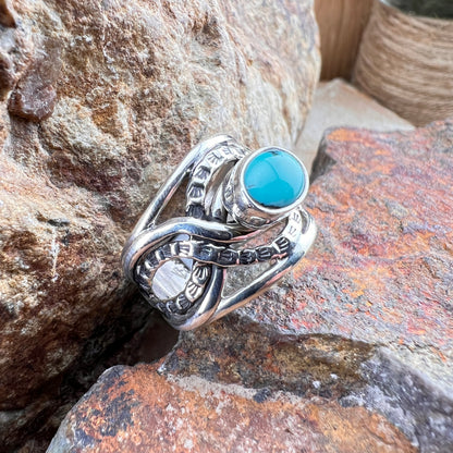 Kingman Turquoise Sterling Silver Ring by Ray Coriz - Size 8 1/2