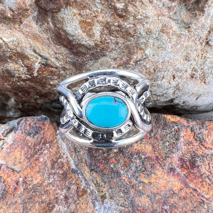 Kingman Turquoise Sterling Silver Ring by Ray Coriz - Size 8 1/2