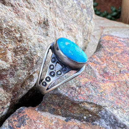 Kingman Turquoise Sterling Silver Ring by Ray Coriz - Size 8