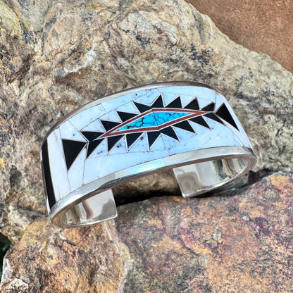 David Rosales White Buffalo Inlaid Sterling Silver Bracelet