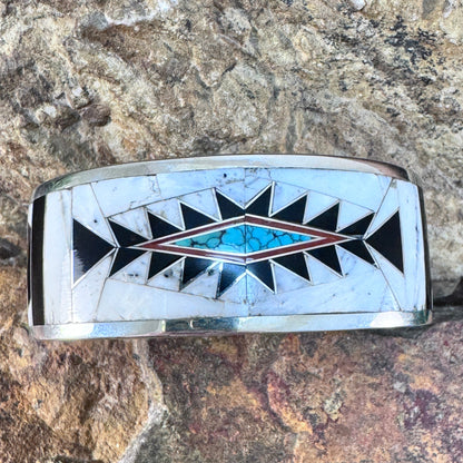 David Rosales White Buffalo Inlaid Sterling Silver Bracelet