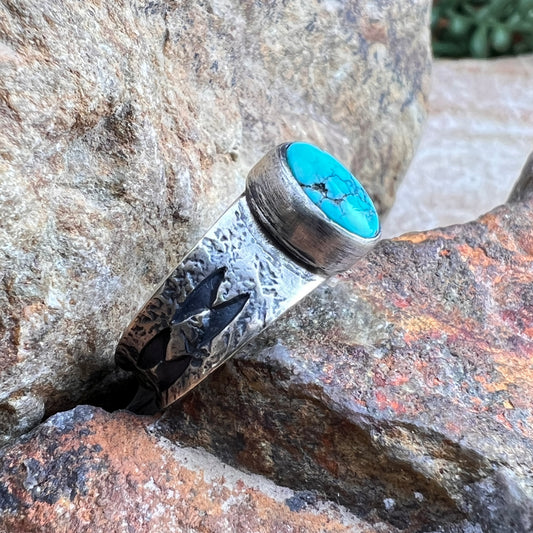 Kingman Turquoise Sterling Silver Ring by Ray Coriz - Size 6 1/2