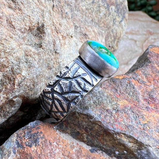 Sonoran Gold Turquoise Sterling Silver Ring by Ray Coriz - Size 7