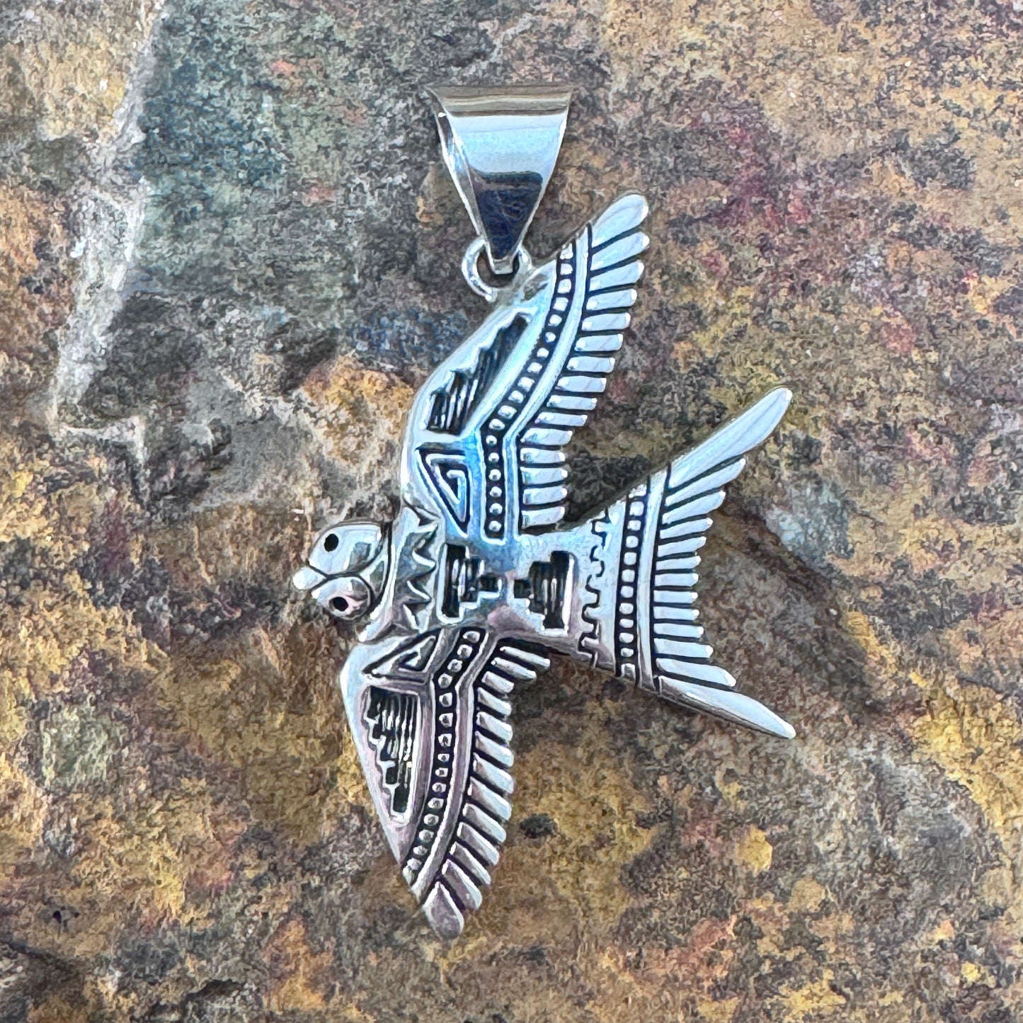 David Rosales Sterling Silver Country Thunderbird Pendant