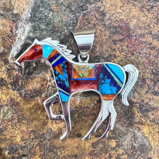 David Rosales Indian Summer Inlaid Sterling Silver Pendant Horse
