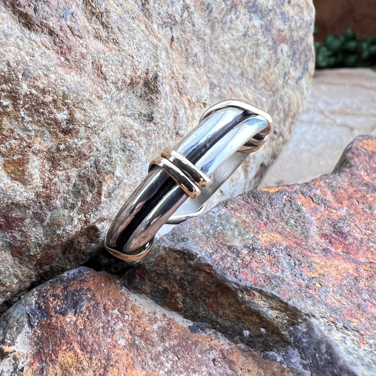Sterling Silver & 14K Gold Fill Crossover Ring by Ray Coriz - Size 13 1/2
