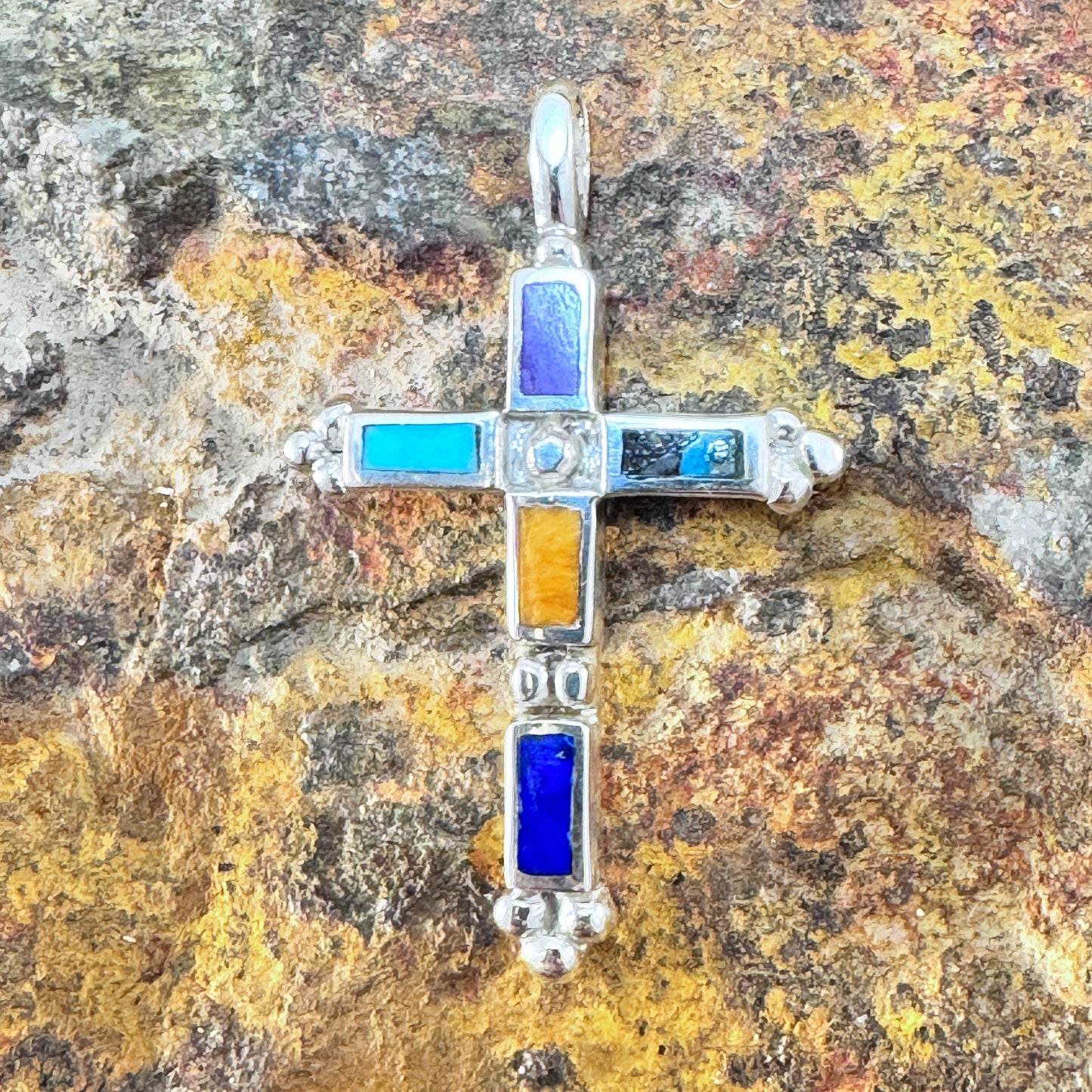 David Rosales Indian Summer Inlaid Sterling Silver Pendant Cross