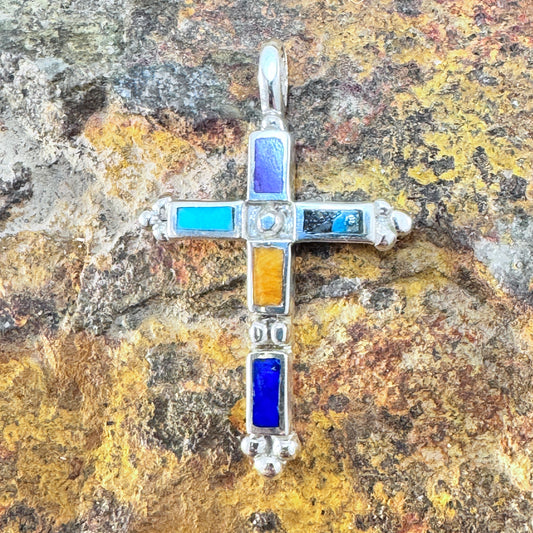 David Rosales Indian Summer Inlaid Sterling Silver Pendant Cross