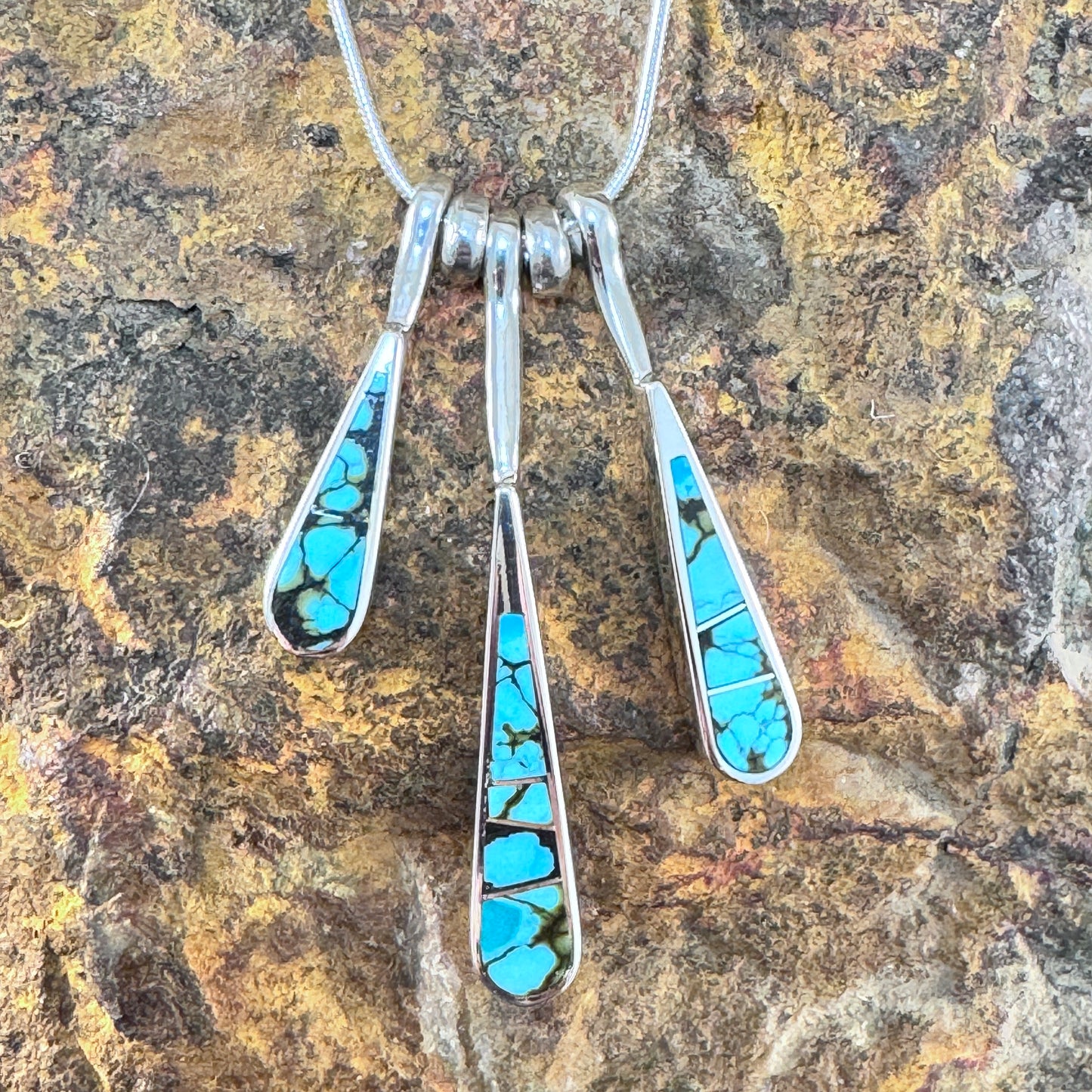 David Rosales Tibetan Turquoise Inlay Sterling Silver Necklace