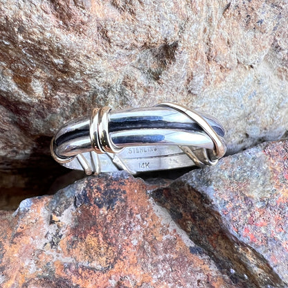 Sterling Silver & 14K Gold Fill Crossover Ring by Ray Coriz - Size 13 1/2