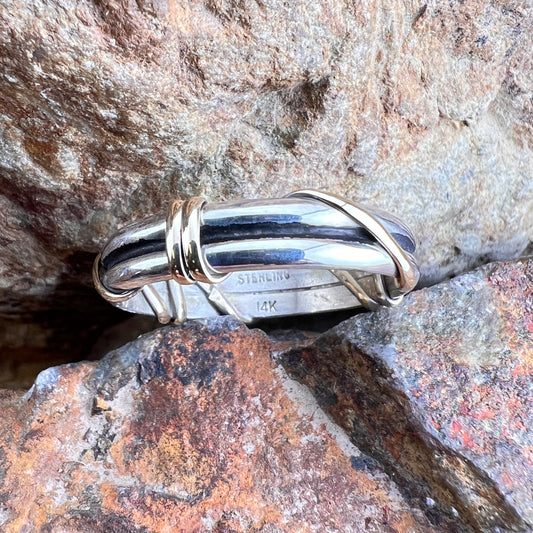 Sterling Silver & 14K Gold Fill Crossover Ring by Ray Coriz - Size 13 1/2