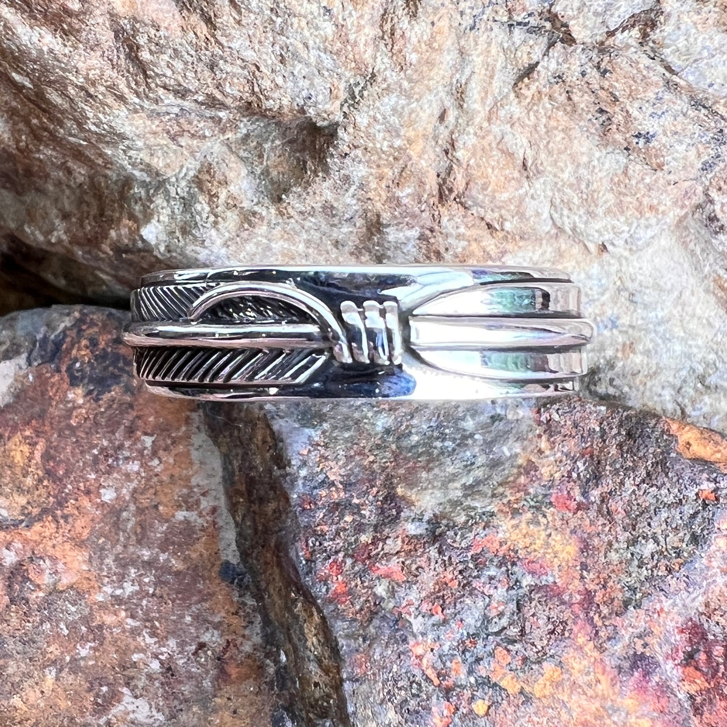 Sterling Silver Feather Ring by Ray Coriz - Size 12 1/2