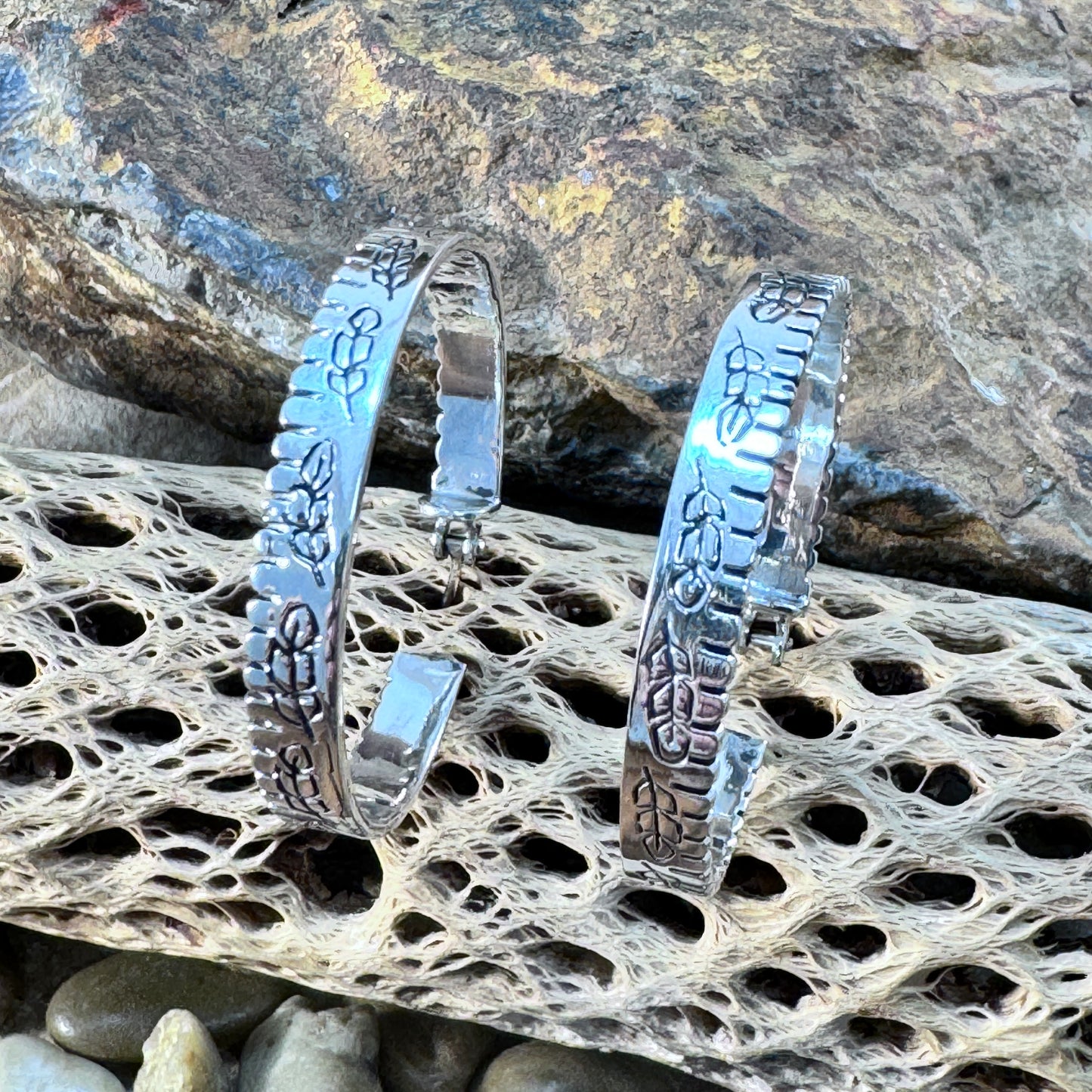 David Rosales Stamped Sterling Silver Hoop Earrings