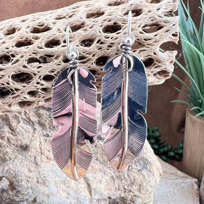 Traditional Sterling Silver Feather Earrings w/ 12K Gold Fill by Lena Platero