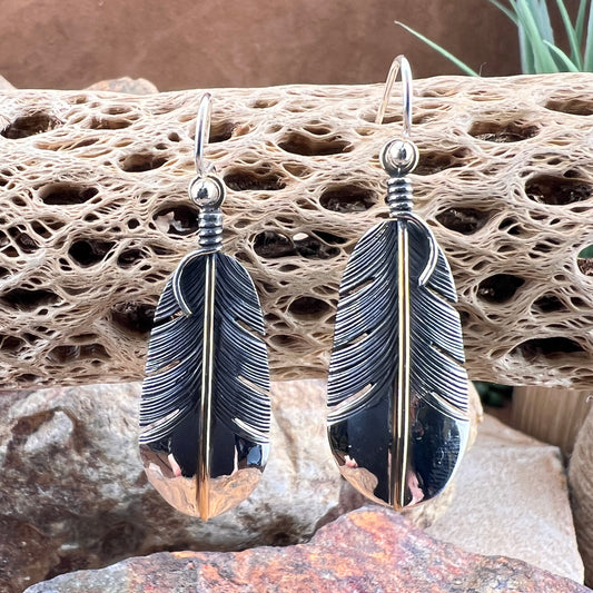 Traditional Sterling Silver Feather Earrings w/ 12K Gold Fill by Ray Coriz